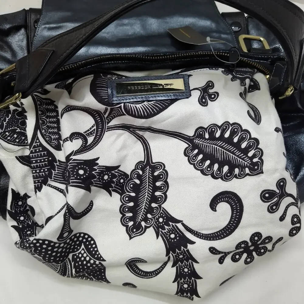 Rebecca Minkoff Colorblock Black Gray Leather Double Handle Zipper Satchel Bag